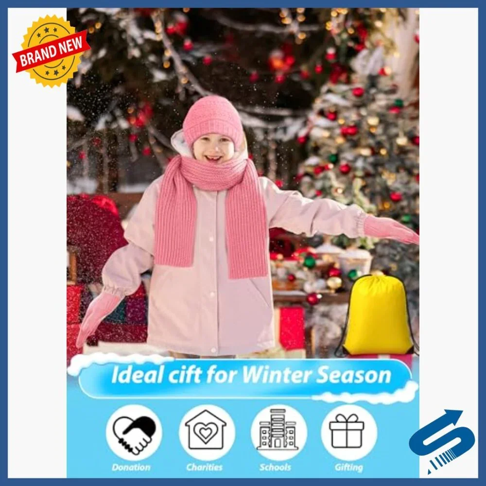 Kids Winter Hat Gloves Scarf Set for Ages 5-10, Knit Acrylic, 80 Pieces